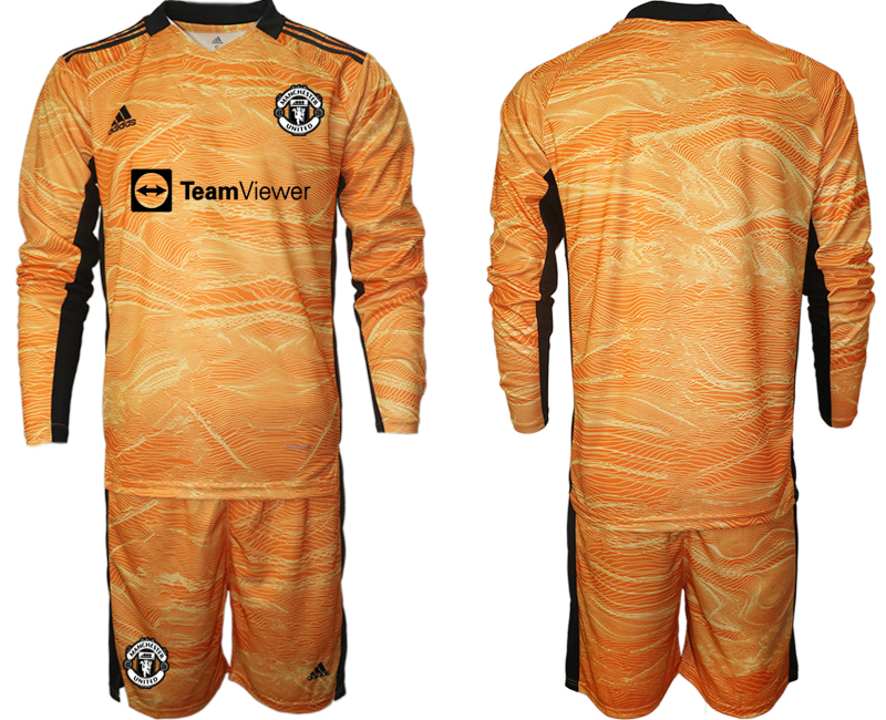 Men 2021-2022 Club Manchester United orange yellow goalkeeper Long Sleeve blank Soccer Jersey->manchester united jersey->Soccer Club Jersey